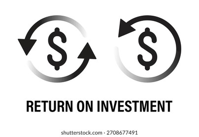 Conjunto de iconos vectoriales de signo de retorno de inversión única con flechas de color degradado en blanco y negro. Devolución de cargo, reembolso y repetir símbolos de íconos para Web o App. Ilustración vectorial
