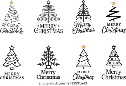 Um conjunto de linha única árvore de Natal silhueta vetor arte e ilustração.
