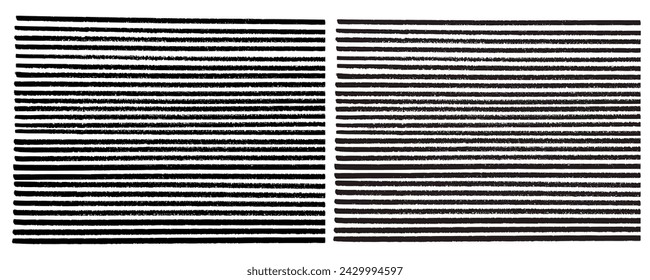 Set of single, separate marker lines with jagged edges, drawn by hand. Textured, seamless, single patch of smooth, horizontal marker  hand drawn lines. Vector illustration.