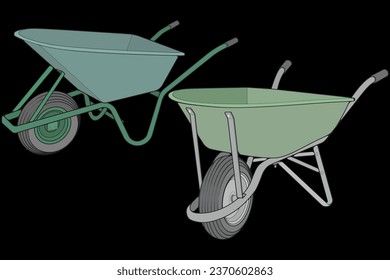 Set of single Wheel Barrow vector fullcolor .Trolley fullcolor vector illustration isolated on black background.  Wheel Barrow outline illustration.
