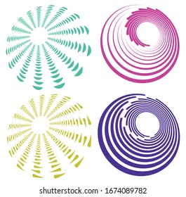 Set of single-colored,monochrome twirl, swirl. Shape with rotation, spin, spiral distortion. Helix, volute and twine design element