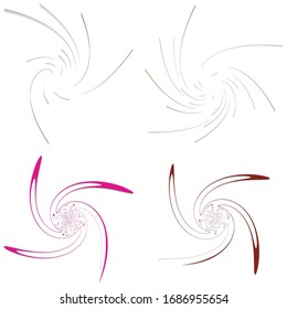 Set of single-colored,monochrome twirl, swirl. Shape with rotation, spin, spiral distortion. Helix, volute and twine design element