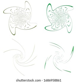 Set of single-colored,monochrome twirl, swirl. Shape with rotation, spin, spiral distortion. Helix, volute and twine design element
