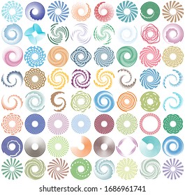 Conjunto de giro monocromo de un solo color, giratorio. Forma con rotación, giro, distorsión espiral. Elemento de diseño Helix, voluto y gemelo