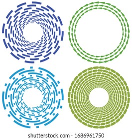 Set of single-colored,monochrome twirl, swirl. Shape with rotation, spin, spiral distortion. Helix, volute and twine design element