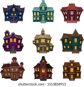 Set of sinister houses. Vector illustration on a white background.