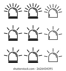 Set of Siren fire alarm sign, signal danger symbol, ambulance alert vector illustration .