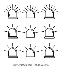 Set of Siren fire alarm sign, signal danger symbol, ambulance alert vector illustration .