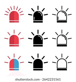 Set of Siren fire alarm sign, signal danger symbol, ambulance alert vector illustration .