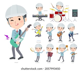 A set of site foreman men playing rock 'n' roll and pop music.It's vector art so easy to edit.