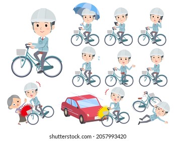 A set of site foreman men riding a city cycle.It's vector art so easy to edit.