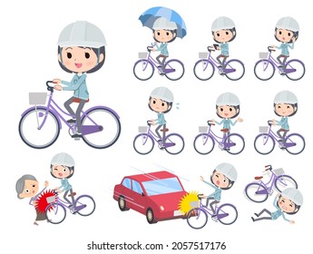 A set of site foreman women riding a city cycle.It's vector art so easy to edit.