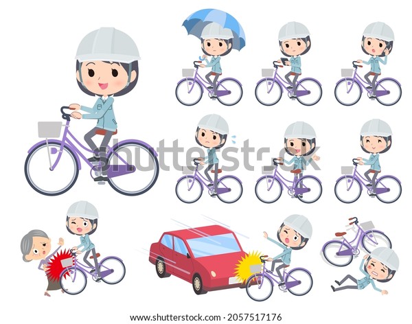 A set of site foreman women riding a city\
cycle.It\'s vector art so easy to\
edit.