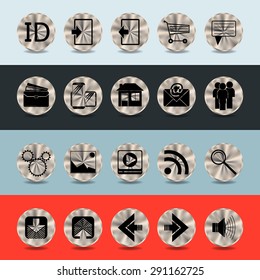 Set of Site Icons on the Metal Buttons. Vector design.