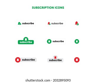 set of site icons for subscribe with red and green bells
