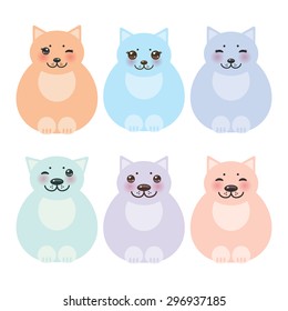 set sitting funny fat cats, pastel colors on white background. Vector