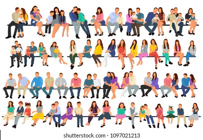  set of sitting people, flat style