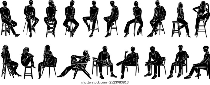 set of sitting people silhouette, vector