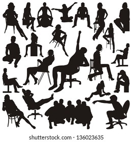 Set of sitting people silhouettes. Vector illustration.