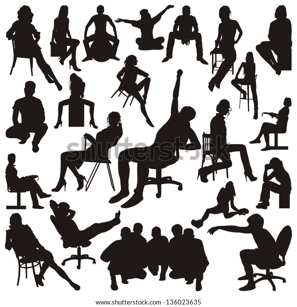 Set Sitting People Silhouettes Vector Illustration Stock Vector ...