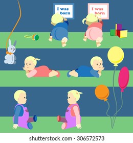 Set of sitting and play babies. Vector illustration. Grouped for easy editing.