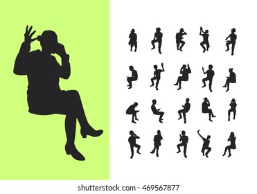 Set of sitting silhouettes with phone