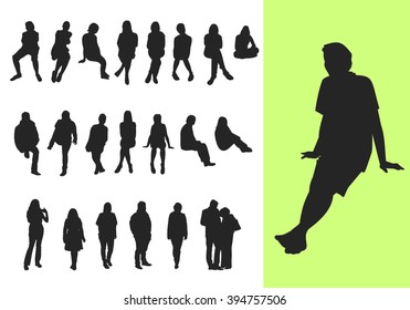Set of sitting and standing silhouettes