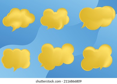 Conjunto de seis iconos de burbuja de voz 3D. Juego de iconos de chat 3D.Icono de chat de burbuja de voz 3d con concepto de etiqueta adhesiva y póster de conjunto de colección