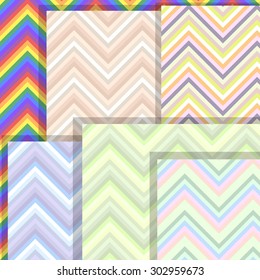 Set of six abstract backgrounds with zigzag ornaments. Vector illustration.