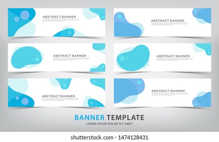 set of six abstract blue fluid web banner templates, vector illustration