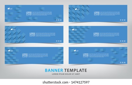 set of six abstract blue web banner templates, vector illustration