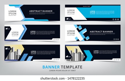 set of six abstract blue web banner templates, vector illustration