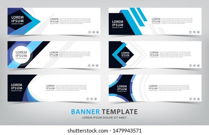 set of six abstract blue web banner templates, vector illustration