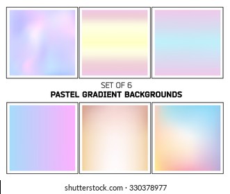 Set of six abstract bright pastel smooth blurred gradients vector backgrounds for design