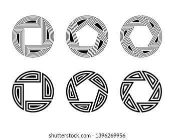 Set of six abstract circular ornaments isolated on white background. Sacred geometry symbols. Sacral signs. Round patterns. Linear style. Vector monochrome illustration.