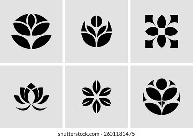 Set of Six Abstract Floral and Botanical Logo Icons in Modern Style