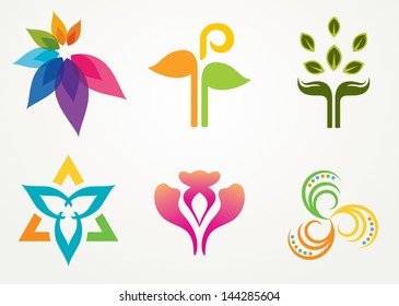 Set of six abstract floral designs 