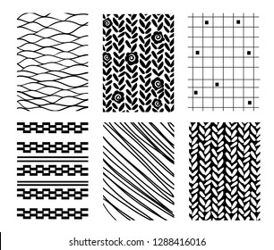 Set of six abstract geometric backgrounds. Vector black and white design elements.