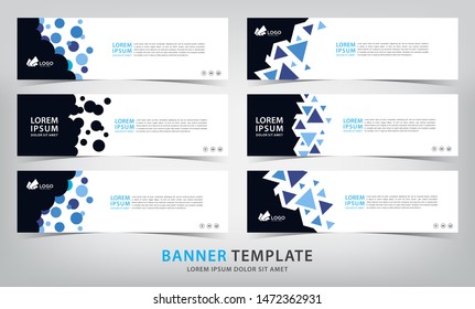 set of six abstract geometric blue web banner templates, vector illustration