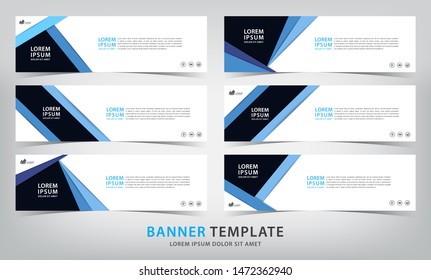 set of six abstract geometric blue web banner templates, vector illustration