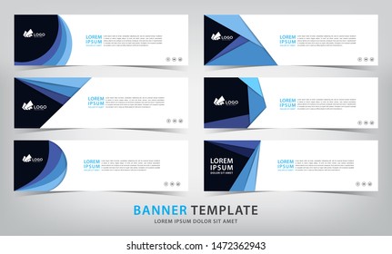 set of six abstract geometric blue web banner templates, vector illustration