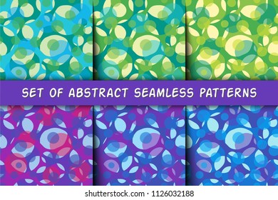 Set of six abstract geometric seamless pattern with circles. Colorful illustration.