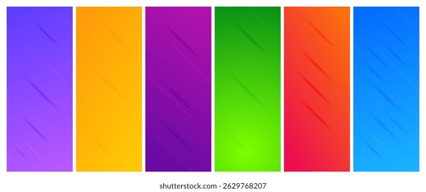 Conjunto de seis planos de fundo de gradiente abstrato com linhas e sombras. Banner do cabeçalho. Fundo de apresentação abstrata brilhante. Ilustração vetorial