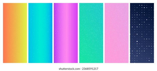 Conjunto de seis fondos geométricos de gradiente abstracto con cuadrados. Fondos de píxeles con espacio vacío. Ilustración del vector