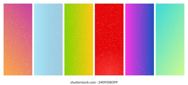 Conjunto de seis fondos geométricos de gradiente abstracto con cuadrados. Fondos de píxeles con espacio vacío. Ilustración del vector