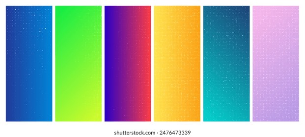 Satz von sechs abstrakten Verlauf geometrischen Hintergründen mit Quadraten. Pixelhintergründe mit leerem Raum. Vektorillustration