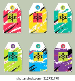 A set of six abstract  label designs. Shopping, sales, advertising, price tags and product label templates . Trendy hand made patterns and colors.