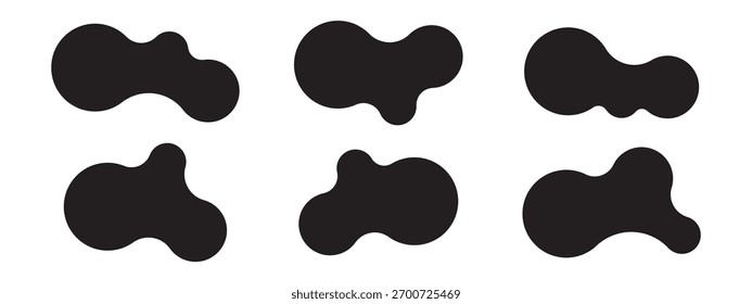 Conjunto de seis Formas metabólicas abstractas con puntos conectados y blobs que se transforman. Iconos vectoriales geométricos con formas metabólicas fluidas y orgánicas. Ilustración vectorial