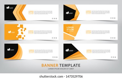 set of six abstract orang web banner templates, vector illustration