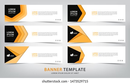 set of six abstract orang web banner templates, vector illustration